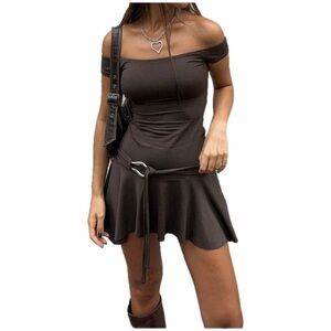 Elegant Off-Shoulder Brown Dress